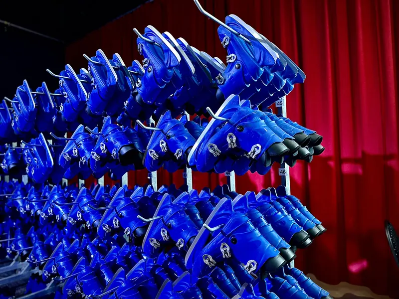 Rack with blue rental skates